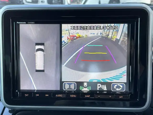 スズキ スペーシア カスタム HYBRID XS ターボ 佐賀県 2019(平31)年 7.9万km ピュアホワイトP デュアルセンサーブレーキサポート/クルーズコントロール/リアセンサー/純正8型SDナビ/・全方位カメラ/・フルセグTV/BT/CD/DVD/両側パワースライドドア/純正15インチAW/LEDヘッドライト/オートライト/フォグランプ/ハーフレザーシート（合皮）/シートヒーター/ETC/パドルシフト/ステアリングスイッチ/リアサーキュレーター/リアサンシェード/リアシートテーブル/プッシュスタート/フロアマット/エアバックW/サイド/カーテン/スペアキー×1/保証書