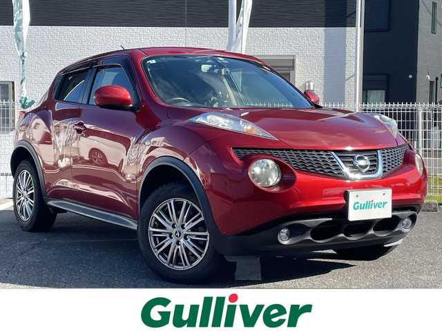 日産 ジューク 15RS タイプV 三重県 2012(平24)年 7.3万km ラディアントレッド 登録時72980km/禁煙車/純正7インチナビ(MP311D-W)/・フルセグ・Bluetooth・CD/DVD・AM/FM・SD/前方ドラレコ/バックカメラ/ETC/プッシュスタート/スマートキー/革巻きステアリング/フォグランプ/AUTOライト/電動格納ミラー/純正スチールホイール積込・サマータイヤ装着