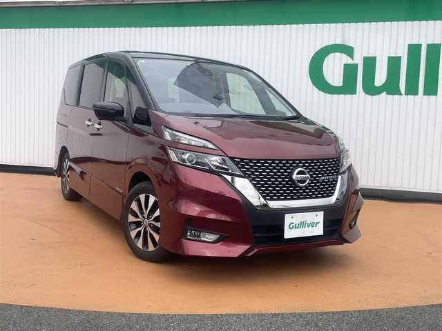 日産 セレナ ハイウェイスター V 福岡県 2018(平30)年 6.8万km マルーンレッド 2トーン アルパインメモリナビ/バックカメラ/アラウンドビューモニター/エマージェンシーブレーキ/クルーズコントロール/ハンズフリーパワースライドドア（助手席側）/LEDヘッドライト/オートライト/ボディ同色電動格納ドアミラー/革巻ステアリングホイール/ステアリングスイッチ/SRSエアバック（運転席/助手席）/インテリジェントキー/プッシュスタート