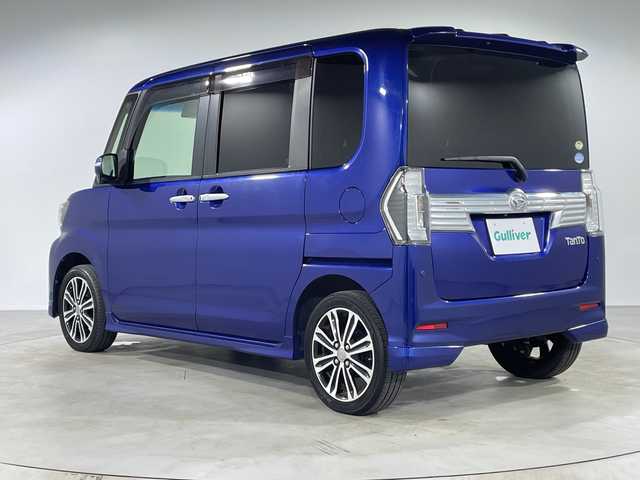 ダイハツ タント カスタム RS トップED SA Ⅲ 福岡県 2017(平29)年 7.4万km ディープブルークリスタルマイカ 禁煙車/社外メモリナビ/・CD/DVD/BT/フルセグTV/・バックモニター/スマートアシスト３/両側パワースライドドア/革巻きステアリング/・ステアリングリモコン/ETC/ハーフレザーシート/・シートヒーター（D）/アイドリングストップ/スマートキー/・スペアキー/・プッシュスタート/LEDヘッドライト/・オートライト/・フォグランプ/純正アルミホイール/純正フロアマット/純正ドアバイザー