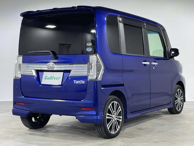 ダイハツ タント カスタム RS トップED SA Ⅲ 福岡県 2017(平29)年 7.4万km ディープブルークリスタルマイカ 禁煙車/社外メモリナビ/・CD/DVD/BT/フルセグTV/・バックモニター/スマートアシスト３/両側パワースライドドア/革巻きステアリング/・ステアリングリモコン/ETC/ハーフレザーシート/・シートヒーター（D）/アイドリングストップ/スマートキー/・スペアキー/・プッシュスタート/LEDヘッドライト/・オートライト/・フォグランプ/純正アルミホイール/純正フロアマット/純正ドアバイザー