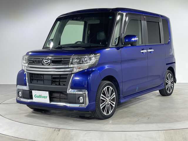 ダイハツ タント カスタム RS トップED SA Ⅲ 福岡県 2017(平29)年 7.4万km ディープブルークリスタルマイカ 禁煙車/社外メモリナビ/・CD/DVD/BT/フルセグTV/・バックモニター/スマートアシスト３/両側パワースライドドア/革巻きステアリング/・ステアリングリモコン/ETC/ハーフレザーシート/・シートヒーター（D）/アイドリングストップ/スマートキー/・スペアキー/・プッシュスタート/LEDヘッドライト/・オートライト/・フォグランプ/純正アルミホイール/純正フロアマット/純正ドアバイザー