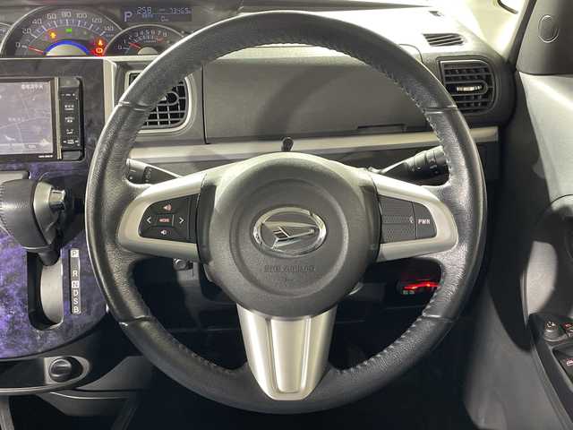 ダイハツ タント カスタム RS トップED SA Ⅲ 福岡県 2017(平29)年 7.4万km ディープブルークリスタルマイカ 禁煙車/社外メモリナビ/・CD/DVD/BT/フルセグTV/・バックモニター/スマートアシスト３/両側パワースライドドア/革巻きステアリング/・ステアリングリモコン/ETC/ハーフレザーシート/・シートヒーター（D）/アイドリングストップ/スマートキー/・スペアキー/・プッシュスタート/LEDヘッドライト/・オートライト/・フォグランプ/純正アルミホイール/純正フロアマット/純正ドアバイザー