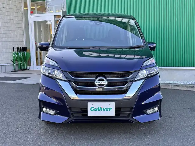 日産 セレナ ハイウェイスター 宮城県 2017(平29)年 8.1万km アズライトブルー LEDヘッドランプ/快適パック/ハンズフリーパワースライドドア（両側）/16インチアルミホイール/セーフティパックB/＝＝＝/エマージェンシーブレーキ/車線逸脱警報/純正フリップダウンモニター/純正9インチナビ（MM517D-L）/・CD/DVD/・Blu-ray/・Bluetooth/・フルセグTV/ドライブレコーダー/ビルトインETC/革巻きステアリング/ステアリングスイッチ/フォグランプ/オートライト/スマートキー＆プッシュスタート/スペアキー1本/電動格納ミラー/純正フロアマット/純正ドアバイザー