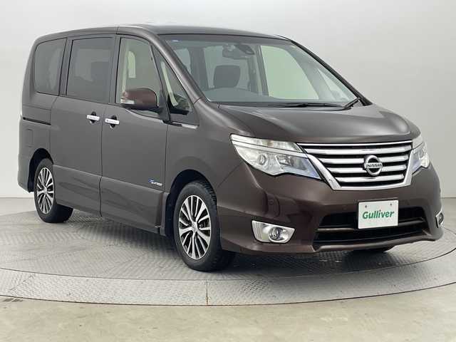 日産 セレナ HWS S HV Vセレ +Sefty 新潟県 2016(平28)年 4.8万km インペリアルアンバーP エマージェンシーブレーキ/フリップダウンモニター/純正ナビ/　CD/DVD/Bluetooth/フルセグTV/アラウンドビューモニター/両側パワースライドドア/クルーズコントロール/オートライト/純正16インチアルミホイール/電格ミラー/ウィンカーミラー/スマートキー/ビルトインETC