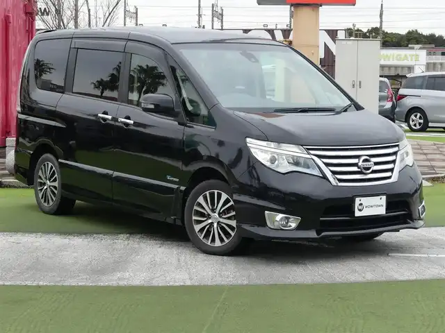 日産 セレナ ハイウェイスター Sハイブリッド 千葉県 2014(平26)年 10.8万km ダイヤモンドブラック 左パワースライドドア/右イージークローザードア/純正SDナビ/地デジTV/【DVD/CD再生機能　Bluetooth接続】/バックカメラ/フリップダウンモニター/クルーズコントロール/アイドリングストップ/ETC/社外LEDヘッドライト/フォグライト/ウインカーミラー/純正16インチアルミホイル/インテリジェントキー