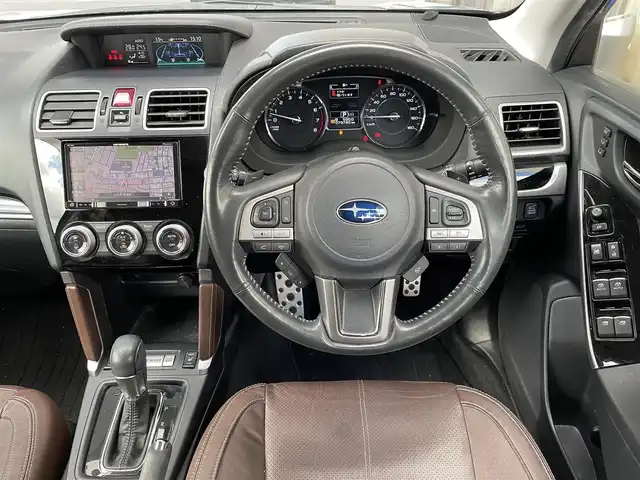 スバル フォレスター S-リミテッド ブラウン レザー セレクション 山形県 2017(平29)年 7.9万km ダークブルーパール ワンオーナー/純正ナビ/CD/DVD/フルセグ/BT/バックカメラ/レザーシート/前席パワーシート/全席シートヒーター/ドライブレコーダー/レーダークルーズコントロール/アイサイト/BSM/LEDヘッドライト/LEDデイライト/パワーテールゲート/純正18インチアルミ（ノーマルタイヤ4mm）車載/スマートキー