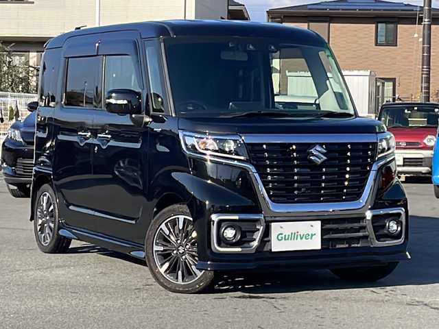 スズキ スペーシア カスタム HYBRID XS 静岡県 2021(令3)年 3.9万km ブルーイッシュブラックパール3 後席モニター/両側パワースライドドア/純正8型ナビ(CN-RZ865)/・AM/FM/フルセグTV/CD/DVD/BT/アダプティブクルーズコントロール/ETC/デュアルセンサーブレーキサポート/レーンキープアシスト/シートヒーター(D席)/ハーフレザーシート/純正15インチアルミホイール/スマートキー/オートライト/ダブル＋サイドエアバッグ