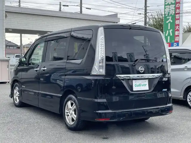 日産 セレナ ハイウェイS G Sハイブリッド 東京都 2013(平25)年 7.3万km スーパーブラック 7インチ純正ナビ/（CD/DVD/フルセグ）/Bluetooth/クルーズコントロール/プッシュスタート/オートライト/シフトロック機能/ETC/純正フロアマット/ドアバイザー/片側パワースライドドア/バックカメラ/社外スタットレスタイヤAR15インチ/盗難防止機能/スペアキー1本/スマートキー/保証書/取扱説明書