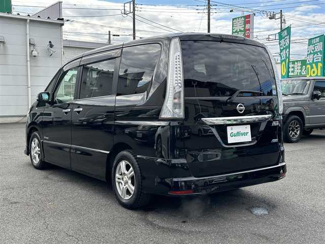 日産 セレナ ハイウェイS G Sハイブリッド 東京都 2013(平25)年 7.3万km スーパーブラック 7インチ純正ナビ/（CD/DVD/フルセグ）/Bluetooth/クルーズコントロール/プッシュスタート/オートライト/シフトロック機能/ETC/純正フロアマット/ドアバイザー/片側パワースライドドア/バックカメラ/社外スタットレスタイヤAR15インチ/盗難防止機能/スペアキー1本/スマートキー/保証書/取扱説明書