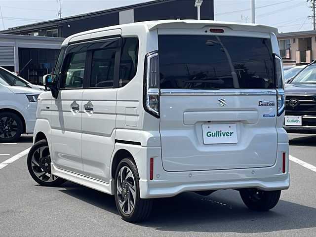 スズキ スペーシア カスタム HYBRID XS ターボ 長野県 2024(令6)年 1.1万km ピュアホワイトP ワンオーナー/４WD/純正ナビ/フルセグTV　/全方位カメラ/純正15インチアルミホイール/両側電動ドア　/ターボ過給機　/プッシュスタート　/スマートキー　/ETC　/追従クルーズコントロール　/Bluetooth　/ＵＳＢ入力端子　/ＥＴＣ　/純正フロアマット/ハーフレザーシート/シートヒーター/ステアリングヒーター/レーンキープアシスト/衝突被害軽減装置/前後ドライブレコーダー/純正アルミホイール/ＬＥＤライト/アイドリングストップ