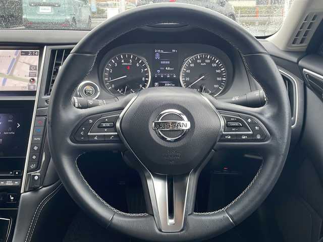 日産 スカイライン GT タイプP 山口県 2021(令3)年 3.6万km ダークメタルグレー 純正8型ナビ（フルセグTV、AM/FM、Bluetooth）/全方位カメラ/レーダークルーズコントロール/LEDオートライト/レザーシート/前席シートヒーター＆パワーシート/シートメモリー/純正18インチアルミホイール/前後コーナーセンサー/ターボ車/横滑り防止装置/レーンキープアシスト/衝突被害軽減ブレーキ