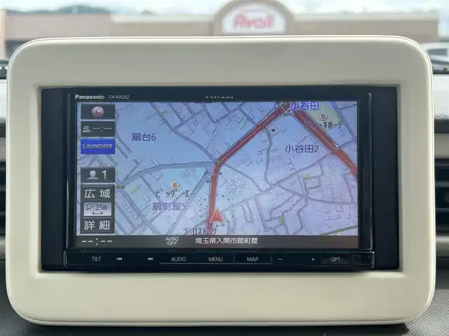 スズキ ラパン L 香川県 2025(令7)年 0.5万km トラッドカーキメタリック 登録時走行距離：4976km/シートヒーター/社外ナビ（CN-RA06D）/→FM/AM/TV/Bluetooth/デュアルカメラブレーキサポート　/クリアランスソナー　/ステアリングリモコン　/オートライト　/純正フロアマット　/アイドリングストップ　/横滑り防止防止　/レーンキープアシスト　/スマートキー　/スペアキー