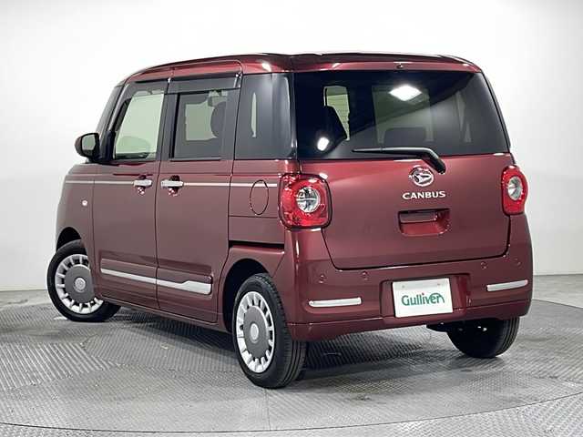 ダイハツ ムーヴ キャンバス セオリー G ターボ 広島県 2024(令6)年 0.8万km ファイアークォーツレッドM シートヒーター(運転席/助手席)/両側パワースライドドア/レーダークルーズコントロール/衝突被害軽減システム/オートマチックハイビーム/レーンキープアシスト/踏み間違い防止/フォグランプ/コーナーセンサー/エアバッグ(運転席/助手席/サイド/カーテン)/純正14インチホイールキャプ(155/65/R14)