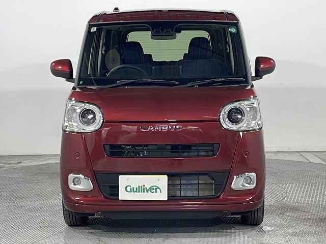 ダイハツ ムーヴ キャンバス セオリー G ターボ 広島県 2024(令6)年 0.8万km ファイアークォーツレッドM シートヒーター(運転席/助手席)/両側パワースライドドア/レーダークルーズコントロール/衝突被害軽減システム/オートマチックハイビーム/レーンキープアシスト/踏み間違い防止/フォグランプ/コーナーセンサー/エアバッグ(運転席/助手席/サイド/カーテン)/純正14インチホイールキャプ(155/65/R14)