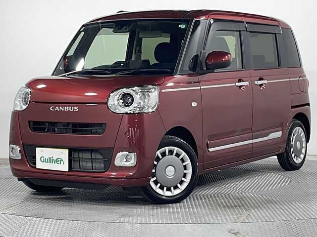 ダイハツ ムーヴ キャンバス セオリー G ターボ 広島県 2024(令6)年 0.8万km ファイアークォーツレッドM シートヒーター(運転席/助手席)/両側パワースライドドア/レーダークルーズコントロール/衝突被害軽減システム/オートマチックハイビーム/レーンキープアシスト/踏み間違い防止/フォグランプ/コーナーセンサー/エアバッグ(運転席/助手席/サイド/カーテン)/純正14インチホイールキャプ(155/65/R14)