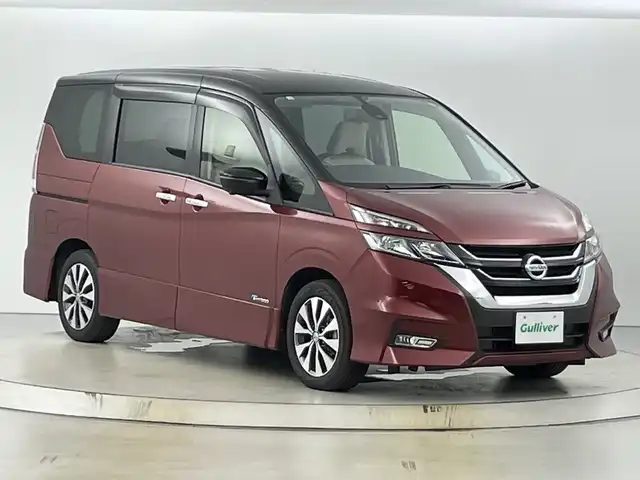日産 セレナ ハイウェイスター 愛知県 2016(平28)年 6.3万km マルーンレッド 2トーン 純正9インチナビ（AM/FM/フルセグ/BT/CD/DVD）/プロパイロット/純正フリップダウンモニター/インテリジェントルームミラー/インテリジェントパーキングアシスト/全方位カメラ/レーダークルーズコントロール/両側パワースライドドア/純正16インチアルミホイール/エマージェンシーブレーキ/LDW（車線逸脱警報システム）/LDP（車線逸脱防止支援システム）/標識検知/ふらつき警報/ビルトインETC/プッシュスタート/スマートキー/電動格納ミラー/純正フロアマット/ドアバイザー/フロントフォグ