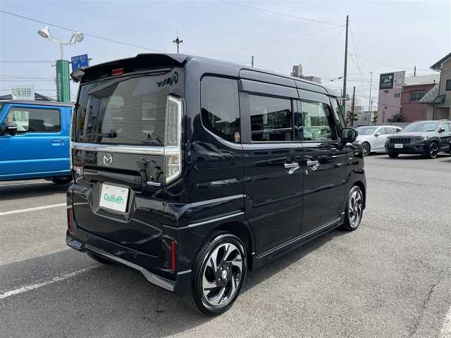 マツダ フレアワゴン カスタムスタイル XT 神奈川県 2024(令6)年 0.3万km ブルーイッシュブラックパール3 ワンオーナー/純正9インチHDナビ/　・バックカメラ/全方位カメラ/　・フルセグTV/AppleCarPlay/AndroidAuto/BT/運転支援装置/　・デュアルセンサーブレーキサポートII/　・誤発進抑制機能/　・車線逸脱抑制機能/　・車線維持支援機能/　・発進お知らせ機能/　・ハイビームアシスト/　・標識認識機能/　・アダプティブクルーズコントロール/　・パーキングセンサー/　・低速時ブレーキサポート（前進/後退）/　・後方誤発進抑制機能/　・ヘッドアップディスプレイ/両側パワースライドドア/ステアリングヒーター/パドルシフト/前席シートヒーター/純正15インチAW/エアロバンパー/サイドアンダースポイラー/保証継承可/ビルトインETC/スマートキー×２/取扱説明書/整備記録簿