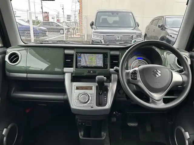 スズキ ハスラー G 愛知県 2019(令1)年 8.9万km クールカーキパールメタリック/ホワイト2トーンルーフ ワンオーナー/社外メモリナビ/フルセグテレビ/Bluetooth/アイドリングストップ/ドアバイザー/プッシュスタート/シートヒーター/レーンキープ/衝突軽減ブレーキ/社外マフラーカッター