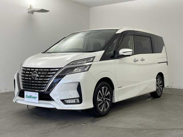 日産 セレナ ハイウェイスター 兵庫県 2019(令1)年 2.3万km ブリリアントホワイトパール ・純正メモリナビ（MJ119D-W）/　Bluetoothオーディオ/　CD/DVD再生/　AUX接続/　フルセグテレビ/・アラウンドビューモニター/・クルーズコントロール/・エマージェンシーブレーキ/・車線逸脱警報/・車線逸脱防止支援/・ブラインドスポットモニター/・ふらつき警報/・クリアランスソナー/・三列シート/・ウォークスルー/・純正フロアマット/・両側パワースライドドア/・革巻きステアリング/・ステアリングリモコン/・純正16インチアルミホイール/・ABS/・横滑り防止機能/・前後コーナーセンサー/・盗難防止装置/・オートライト/・LEDヘッドライト/・アイドリングストップ/・W＋サイドエアバック/・カーテンエアバック/・スマートキー/・Wオートエアコン/・取扱説明書