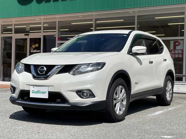 日産 エクストレイル ハイブリッド 20X エマージェンシーブレーキ 岐阜県 2015(平27)年 9.9万km ブリリアントホワイトパール ワンオーナー/4WD/純正ナビ/【CD.DVD.TV．Bluetooth．AM/FMラジオ】/アラウンドビューモニター/バックカメラ/スマートキー/クルーズコントロール/ダウンヒルアシストコントロール/ETC/ドライブレコーダー/純正アルミホイール/シートヒーター/LEDライト/オートライト/フォグライト/電格ウィンカーミラー/純正フロアマット/取扱説明書/保証書/スペアキー