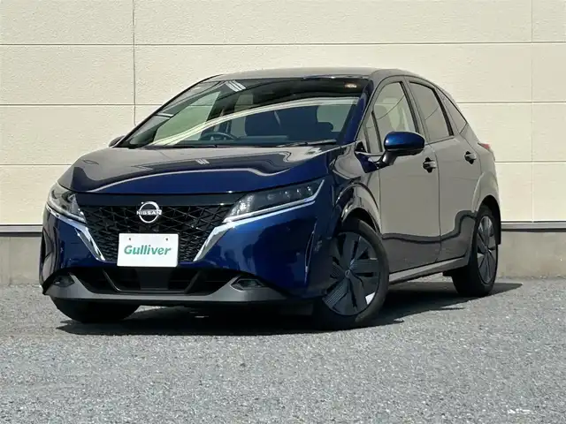 日産 ノート X 茨城県 2021(令3)年 5.8万km オーロラフレアブルーパール ワンオーナー/純正ナビ/フルセグ/アラウンドビューモニター/デジタルインナーミラー/ドライブレコーダー/ETC2.0/Bluetooth/ワイヤレス充電器/　(Qi)/セーフティ・シールドスイッチ/コーナーセンサー/純正アルミホイール/純正フロアマット/スマートキー/オートマチックハイビーム/LEDヘッドライト
