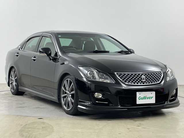 トヨタ クラウン アスリート i－Four ナビパッケージ 道央・札幌 2009(平21)年 5.9万km ブラック ・4WD/寒冷地仕様/・ムーンルーフ/・社外フルエアロ/・純正マルチ　メーカーHDDナビ/・CD/DVD/MSV/フルセグTV/・バックカメラ/・クルーズコントロール/・LEDオートライト/・フロント/リヤフォグランプ/・黒レザーシート/パワーシート/・TEIN車高調/・スマートキー/スペアキー/・純正エンジンスターター/・ETC/・積込夏タイヤ純正18インチAWセット