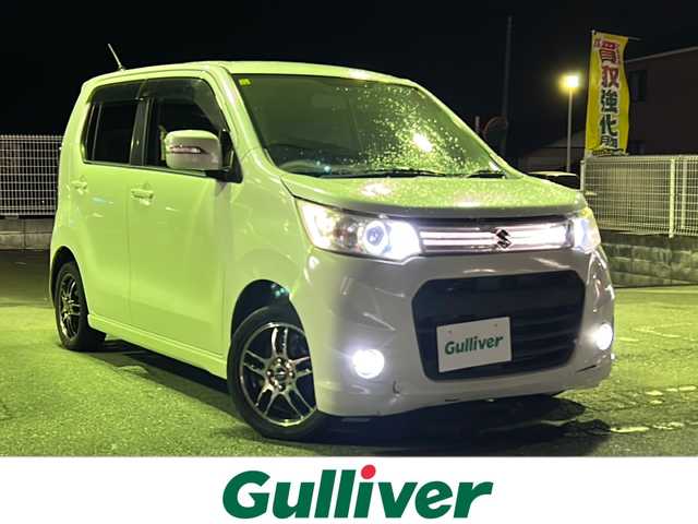 スズキ ワゴンＲ スティングレー T 群馬県 2012(平24)年 15.7万km パールホワイト ワンオーナー/４WD/ターボ/社外ナビ（CD.DVD.TV)/USB入力端子/バックカメラ/ETC/アイドリングストップ/パドルシフト/電動格納ミラー/フォグランプ/LEDヘッドライト/革巻きステアリング/スマートキー×２/ドアバイザー/社外テールランプ/ウィンカーミラー/エンジンスタートボタン/スタッドレスタイヤ４本積み込み