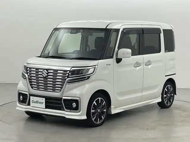 スズキ スペーシア カスタム HYBRID XS ターボ 福岡県 2019(平31)年 5.2万km ピュアホワイトパール 純正８型ナビ／フルセグＴＶ　/バックカメラ　/ビルトインＥＴＣ　/クルーズコントロール　/コーナーセンサー　/衝突軽減ブレーキ　/レーンキープ　/アイドリングストップ　/盗難防止装置　/パドルシフト　/両側電動スライドドア　/シートヒーター　/ハーフレザーシート　/ステアリングスイッチ　/ＬＥＤヘッドライト　/純正１５インチアルミホイール