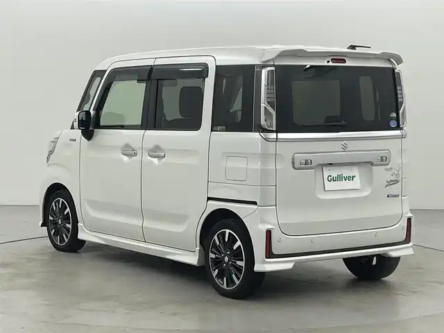 スズキ スペーシア カスタム HYBRID XS ターボ 福岡県 2019(平31)年 5.2万km ピュアホワイトパール 純正８型ナビ／フルセグＴＶ　/バックカメラ　/ビルトインＥＴＣ　/クルーズコントロール　/コーナーセンサー　/衝突軽減ブレーキ　/レーンキープ　/アイドリングストップ　/盗難防止装置　/パドルシフト　/両側電動スライドドア　/シートヒーター　/ハーフレザーシート　/ステアリングスイッチ　/ＬＥＤヘッドライト　/純正１５インチアルミホイール