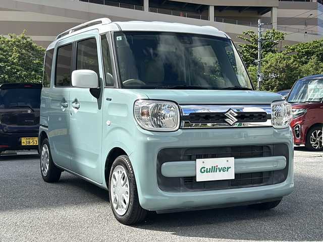 スズキ スペーシア HYBRID X 沖縄県 2019(令1)年 4.7万km オフブルーメタリック/ホワイト2トーン 社外ナビ/　（AM/FM/CD/DVD/BT）/フルセグTV /両側パワースライドドア /運転席シートヒーター /ルーフレール /オートライト/スマートキー /プッシュスタート /レーンアシスト /衝突被害軽減システム