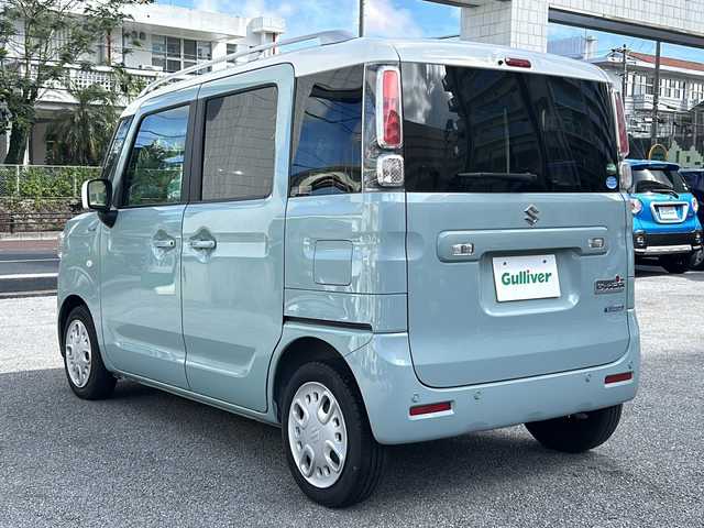 スズキ スペーシア HYBRID X 沖縄県 2019(令1)年 4.7万km オフブルーメタリック/ホワイト2トーン 社外ナビ/　（AM/FM/CD/DVD/BT）/フルセグTV /両側パワースライドドア /運転席シートヒーター /ルーフレール /オートライト/スマートキー /プッシュスタート /レーンアシスト /衝突被害軽減システム