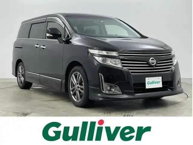 日産 エルグランド 250HWS アーバンクロム 岡山県 2012(平24)年 7.4万km ファントムブラック 社外ナビ　(アルパイン)(VIE-X08S)/【CD/DVD/フルセグ】BT電話のみ対応/社外１０．２インチフリップダウンモニター　(アルパイン)/両側電動スライドドア　/ＨＩＤヘッドライト　/バックカメラ　/後付けコーナーセンサー　前後　/スマートキー　/純正アルミホイール/オートライト/オットマン/禁煙車/フォグライト