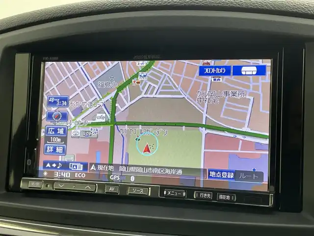 日産 エルグランド 250HWS アーバンクロム 岡山県 2012(平24)年 7.4万km ファントムブラック 社外ナビ　(アルパイン)(VIE-X08S)/【CD/DVD/フルセグ】BT電話のみ対応/社外１０．２インチフリップダウンモニター　(アルパイン)/両側電動スライドドア　/ＨＩＤヘッドライト　/バックカメラ　/後付けコーナーセンサー　前後　/スマートキー　/純正アルミホイール/オートライト/オットマン/禁煙車/フォグライト