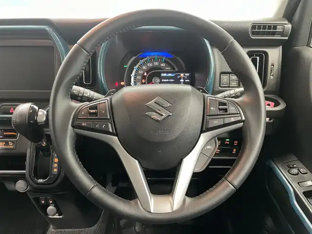 スズキ ハスラー HYBRID X ターボ 鹿児島県 2021(令3)年 4.9万km デニムブルー ガンメタリック 2トーン デュアルカメラブレーキサポート/誤発進抑制機能/車線逸脱警報機能/先行車発進お知らせ機能/アダプティブクルーズコントロール　/標識認識機能/ハイビームアシスト/シートヒーター/後席テーブル　/LEDヘッドライト/フロントフォグランプ　/純正アルミホイール　/純正フロアマット/パドルシフト　/スマートキー/ドアバイザー/電格ミラー