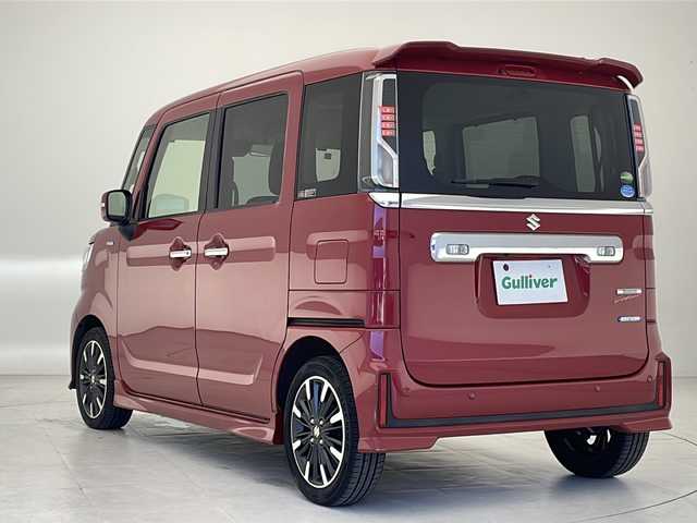 スズキ スペーシア カスタム HYBRID XS 沖縄県 2020(令2)年 5.1万km フェニックスレッドパール 社外ナビ(AVN-R10W)/　（CD/DVD/Bluetooth）/県外仕入/禁煙車/両側パワースライドドア/コーナーセンサー/デュアルセンサーブレーキサポート/車線逸脱警報/ハーフレザーシート/LEDヘッドライト/アイドリングストップ/スマートキー/プッシュスタート