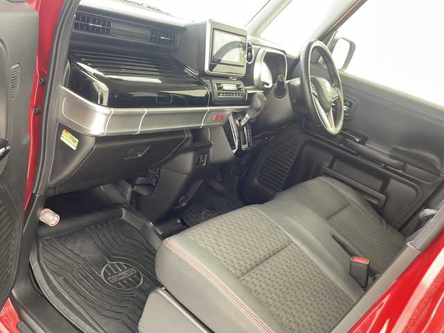 スズキ スペーシア カスタム HYBRID XS 沖縄県 2020(令2)年 5.1万km フェニックスレッドパール 社外ナビ(AVN-R10W)/　（CD/DVD/Bluetooth）/県外仕入/禁煙車/両側パワースライドドア/コーナーセンサー/デュアルセンサーブレーキサポート/車線逸脱警報/ハーフレザーシート/LEDヘッドライト/アイドリングストップ/スマートキー/プッシュスタート