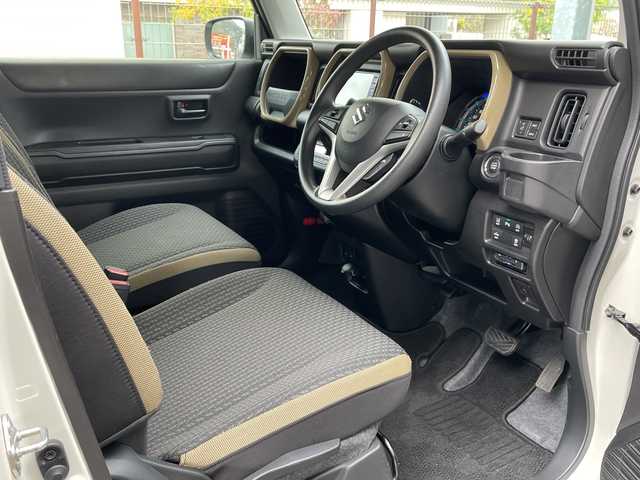 スズキ ハスラー HYBRID G 広島県 2025(令7)年 0.5万km ソフトベージュメタリック 禁煙/スズキセーフティーサポート/・デュアルセンサーブレーキサポート/・ハイビームアシスト/・車線逸脱警報機能/・誤発進抑制機能/・ふらつき警報機能/・先行車発進お知らせ機能/・後退時ブレーキサポート/・後方誤発進抑制機能/社外SDナビ/・CD/SD/BT/ワンセグ/レーダークルーズコントロール/シートヒーター（D/N席）/LEDヘッドライト/オートライト/ヘッドライトレベライザー/スマートキー/プッシュスタート/ETC/アイドリングストップ/純正フロアマット