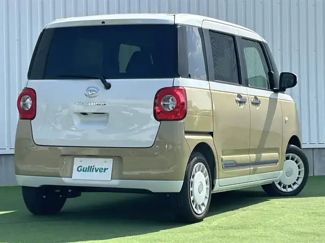 ダイハツ ムーヴ キャンバス ストライプス G 香川県 2023(令5)年 0.1千km シャイニングホワイトパール/サンドベージュメタリック 登録済み未使用車/両側パワースライドドア/シートヒーター/フルファブリックシート/スマートアシストII/→衝突回避支援ブレーキ機能/→LKC（レーンキープコントロール）/→コーナーセンサー（前後）/→車線逸脱警報機能/→ブレーキ制御付き誤発進抑制機能（前後）/→ふらつき警報/→先行車発進おしらせ機能/LEDオートライト/LDEフォグランプ/ステアリングスイッチ/オートホールド機能/電動格納ミラー/ホっとカップホルダー（保温機能・前席）/スマートキー/スペアキー