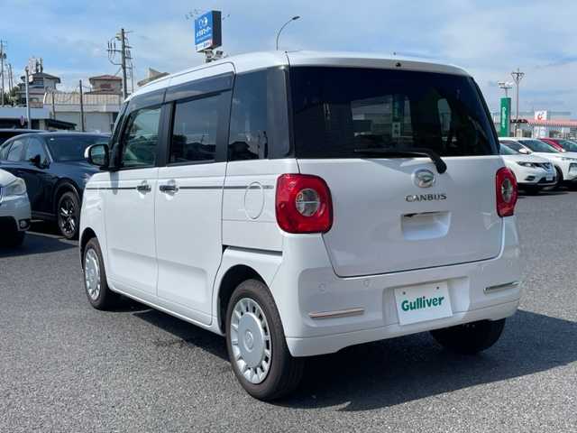 ダイハツ ムーヴ キャンバス セオリー X 茨城県 2025(令7)年 0.2万km シャイニングホワイトパール 純正ナビ　/-TV/BT/iPod/AM/FM/ドライブレコーダー前方　/バックカメラ　/両側パワースライドドア　/コーナーセンサー前後　/オートライト　/アイドリングストップ　/衝突軽減システム　/エアバックＷ＋サイド　/横滑り防止装置　/盗難防止装置/プッシュスタート/パワーウィンドウ/パワーステアリング/純正フロアマット/スペアキー