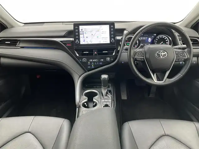トヨタ カムリ G レザーパッケージ 愛知県 2022(令4)年 3.3万km アティチュードブラックマイカ 純正９型ＤＡナビ　黒革　シートヒーター　禁煙車　ＤＶＤデッキ　ＢＳＭ　ＨＵＤ　バックカメラ　追従クルコン　前後ドラレコ　ＥＴＣ　セーフティセンス　衝突軽減　パワーシート　ＬＥＤライト　コーナーセンサー