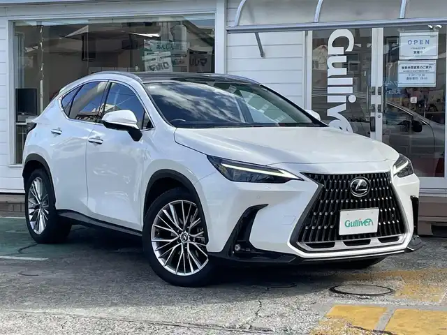 レクサス ＮＸ 250 バージョンL 神奈川県 2023(令5)年 3.6万km ソニッククォーツ 純正14インチディスプレイオーディオ/　（ナビ機能・Bleuttoh・ミラキャス）/フルセグTV/パノラマルーフ/パノラミックビューモニター/黒革シート/前席・後席シートヒーター/前席エアシート/ステアリングヒーター/デジタルインナーミラー/Lexus Safety System +/LEDヘッドライト/LEDフォグライト/ヘッドアップディスプレイ/AC100V100W/ビルトインETC2.0/スマートキー×2/カードキー×1/保証書/取扱説明書