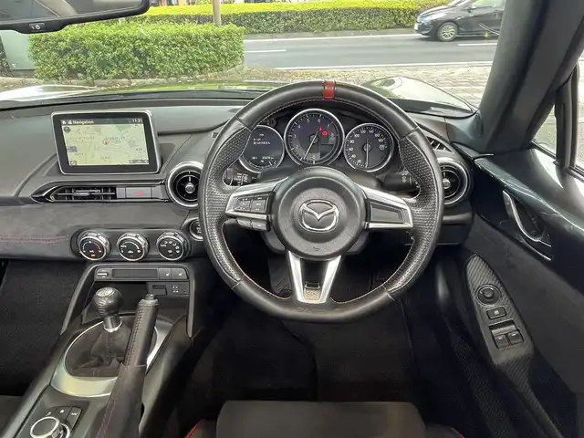 マツダ ロードスター ＲＦ RS 静岡県 2017(平29)年 2.6万km マシーングレープレミアムM 車線逸脱警告　/ＢＳＭ　/マツダコネクトナビ　/地デジ　/Ｂカメラ　/レカロ半革シート　/シートヒーター　　/革巻きステアリング　/ステアリングスイッチ/ＨＫＳマフラー　/車高調　/純正１７インチＡＷ/ETC/スマートキー /スペアキー /保証書/取説