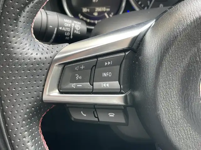 マツダ ロードスター ＲＦ RS 静岡県 2017(平29)年 2.6万km マシーングレープレミアムM 車線逸脱警告　/ＢＳＭ　/マツダコネクトナビ　/地デジ　/Ｂカメラ　/レカロ半革シート　/シートヒーター　　/革巻きステアリング　/ステアリングスイッチ/ＨＫＳマフラー　/車高調　/純正１７インチＡＷ/ETC/スマートキー /スペアキー /保証書/取説