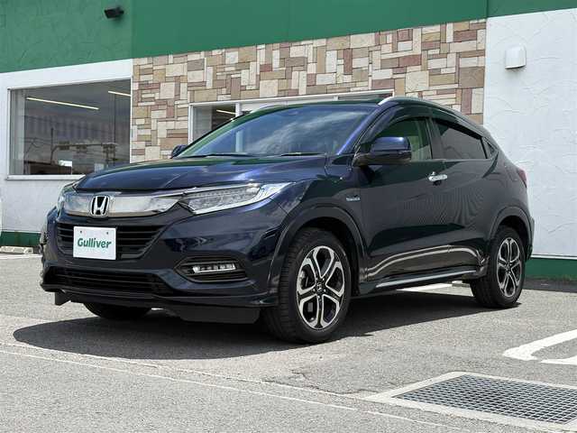 ホンダ ヴェゼル ハイブリッド Z ホンダセンシング 徳島県 2018(平30)年 2.6万km ミッドナイトブルービームM 純正SDナビ　VXM-195VFi/　BT/DISC/AM/FM/HDMI/フルセグ/ドライブレコーダー　DRV-410/バックカメラ/ビルトインETC/オートブレーキホールド/ワイパーデアイサー/パドルシフト/フォグライト/SPORT　MODE/追従式クルーズコントロール/ハーフレザーシート/前席シートヒーター/前席エアーシート/ドアバイザー/E CON/近距離衝突軽減ブレーキ