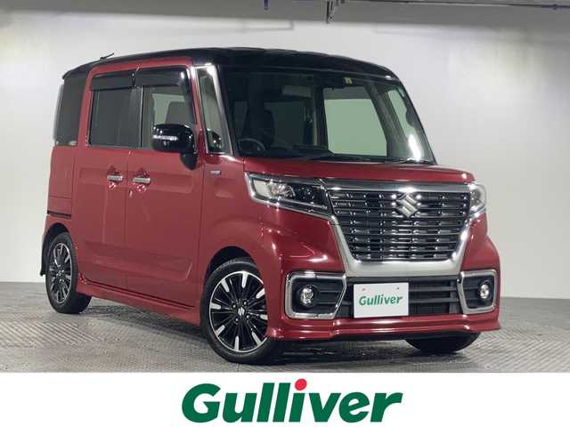 スズキ スペーシア カスタム HYBRID XS ターボ 沖縄県 2018(平30)年 3.5万km フェニックスレッドパール/ブルーイッシュブラックパール 禁煙車　/ワンオーナー/県外仕入れ　/社外ナビ[AVIC-RW901ZS]/（フルセグＴＶ　ＣＤ　ＤＶＤ　Ｂｌｕｅｔｏｏｔｈ）　/バックカメラ　/両側パワースライドドア　/ビルトインＥＴＣ　/衝突被害軽減ブレーキ　/コーナーセンサー　/クルーズコントロール/横滑り防止装置/LEDヘッドライト/フォグランプ/ハーフレザーシート/D席シートヒーター/純正アルミホイール