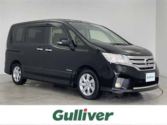 日産 セレナ ハイウェイスター Sハイブリッド 埼玉県 2012(平24)年 5.7万km ダイヤモンドブラック 純正ナビ　ＡＬＰＩＮＥフリップダウンモニター　ＥＴＣ　両側パワースライドドア　クルーズコントロール　オートライト　純正１６インチアルミホイール　プッシュスタート　スマートキー　地デジフルセグ