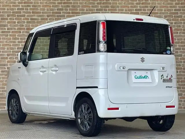 スズキ スペーシア HYBRID X 岩手県 2020(令2)年 6.3万km ピュアホワイトP 4WD/デュアルセンサーブレーキサポート/カーオーディオ/　　【CD BT USB】/両側パワースライドドア/オートヘッドライト/シートヒーター/14インチアルミホイール/アイドリングストップ/コーナーセンサー/電動格納ミラー/AAC/スマートキー