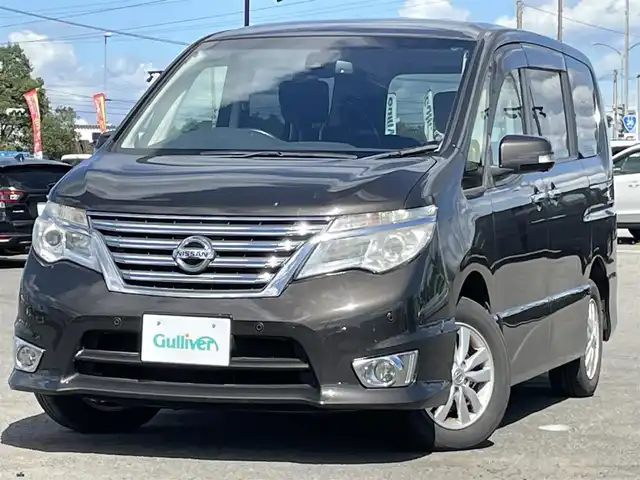 日産 セレナ ハイウェイスター Aセーフティ 道央・札幌 2014(平26)年 7.7万km タイガーアイブラウン ４WD/純正メーカーナビ/CD/DVD/BT/フルセグ/純正フリップダウンモニター/エマージェンシーブレーキ/横滑り防止装置/クルーズコントロール/レーンキープアシスト/クリアランスソナー/アラウンドビューモニター/ビルトインETC/自動防眩ミラー/アイドリングストップ/ECOMODE/両側パワースライドドア/プッシュスタート/スマートキー/LEDヘッドライト/オートライト/フォグランプ/電動格納ミラー/ウィンカーミラー/純正フロアマット/ドアバイザー/純正エンジンスターター