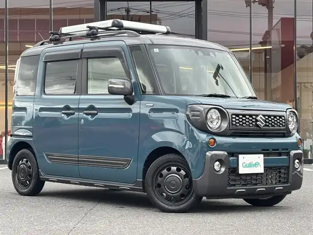 スズキ スペーシア ギア HYBRID XZターボ 宮城県 2021(令3)年 3.7万km デニムブルー ガンメタリック 2トーン 登録時走行距離36275km/AM・FM・CD・Bluetooth・フルセグTV・iPod/クルーズコントロール/ETC/バックカメラ/両側パワースライドドア/シートヒーター（D＋N）/ルーフレール/クリアランスソナー/スペアキー（2本）/ベンチシート/後席サンシェード/後席ISOFIX/フォグランプ/ウインカーミラー